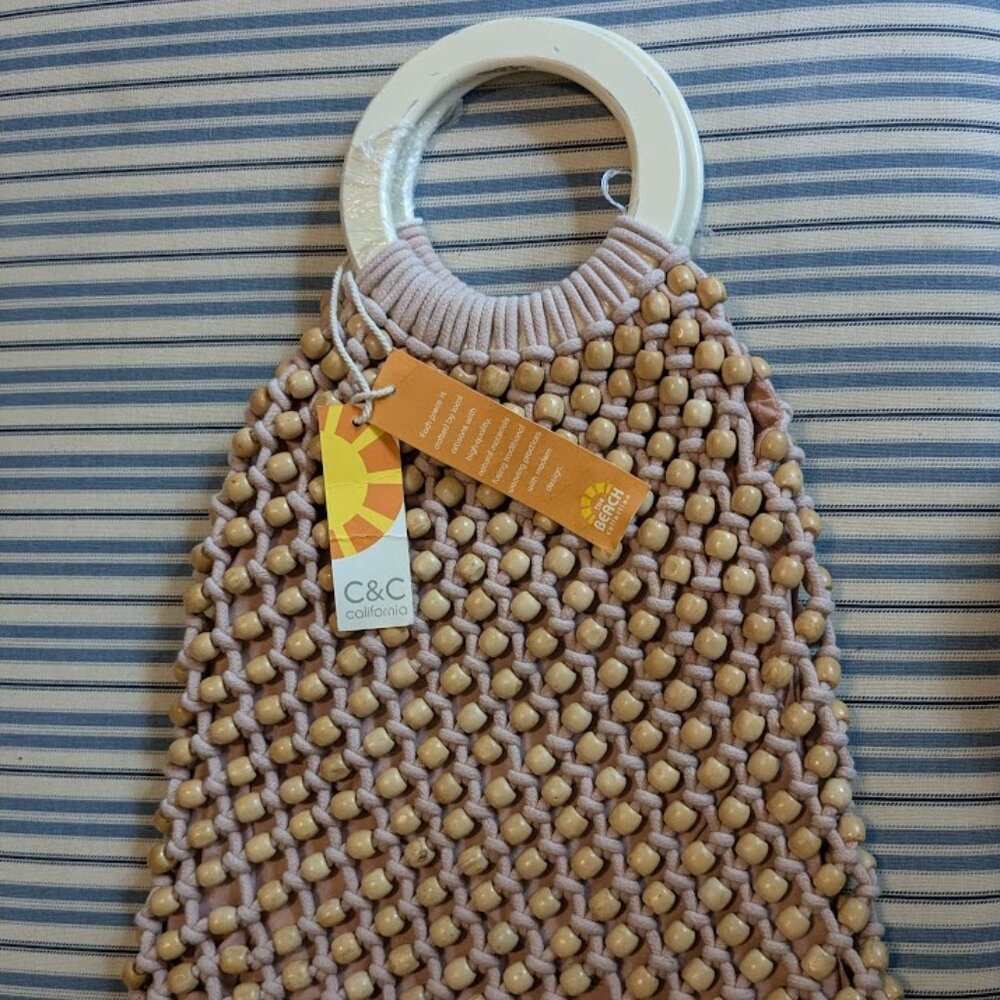 NWT! C&C California Macrame Net Wooden Beaded Handbag